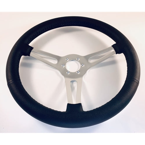 Steering Wheel 15" Economy 6 Bolt Flat Black Leather